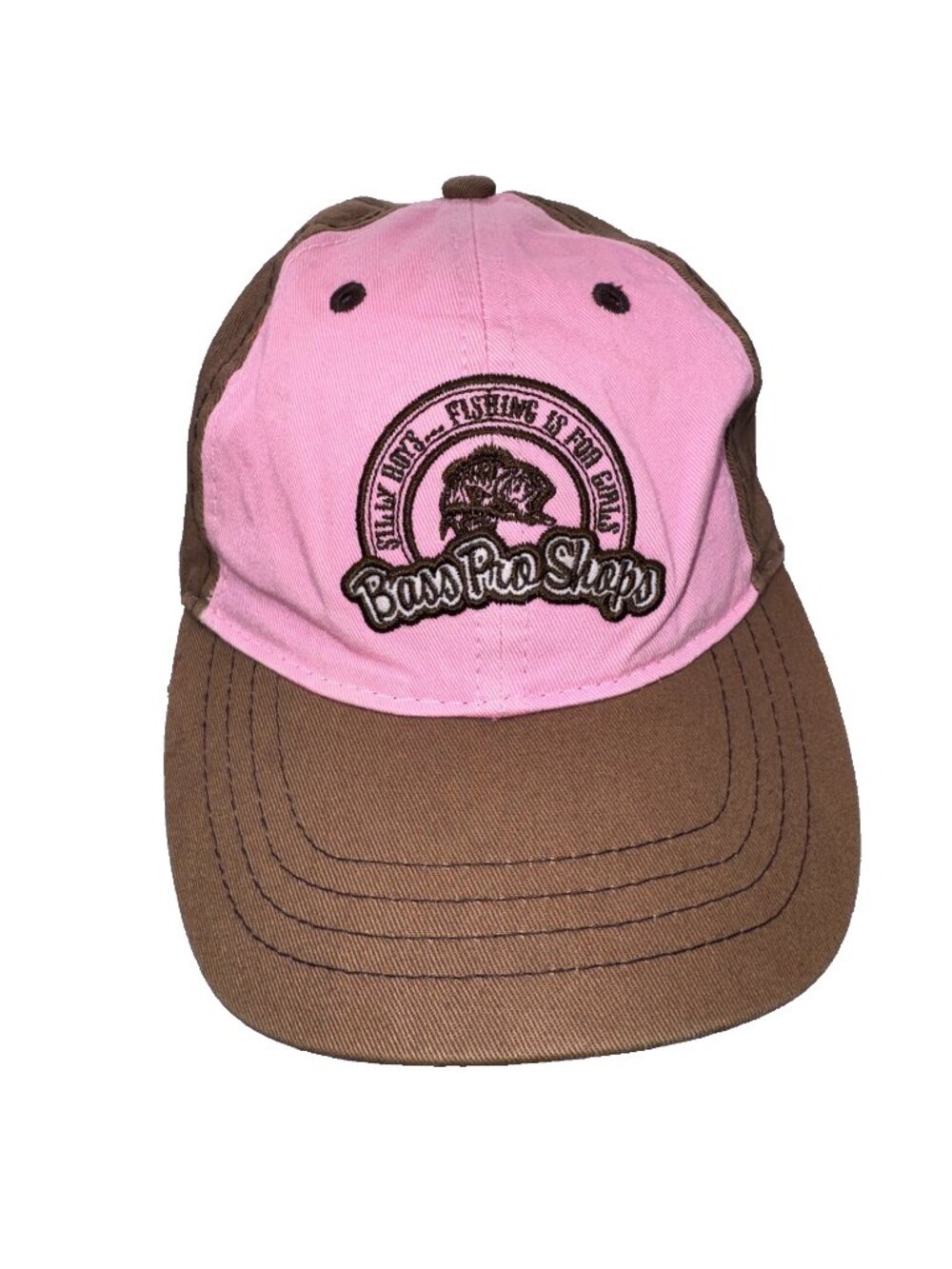 Bass Pro Shops “Silly Boys Fishing is For Girls” Youth Ball Cap Hat Pink & Brown